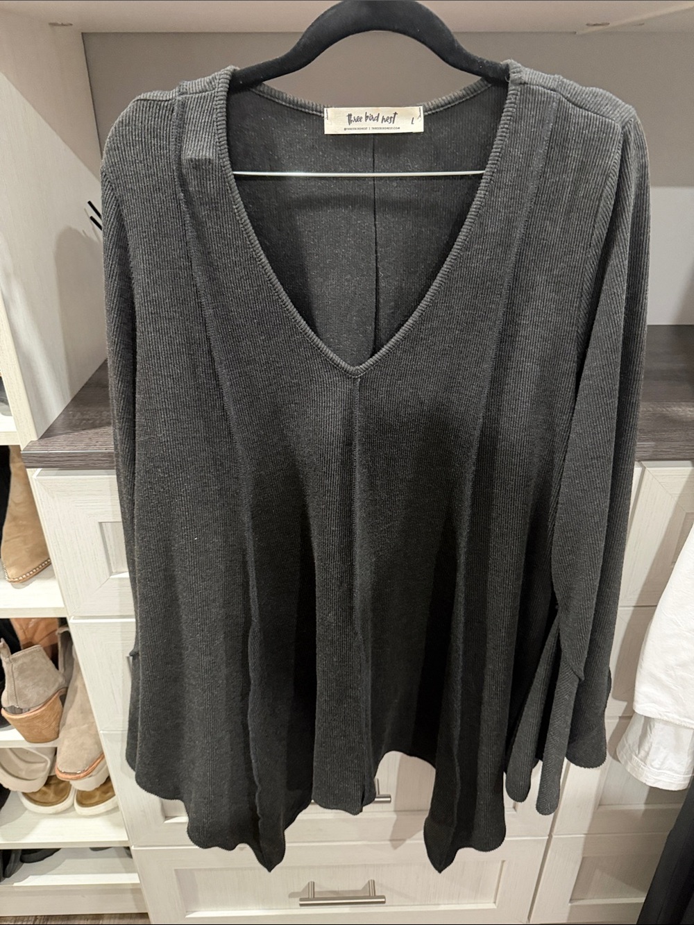 Three Bird Nest Charcoal V-Neck Knit Tunic